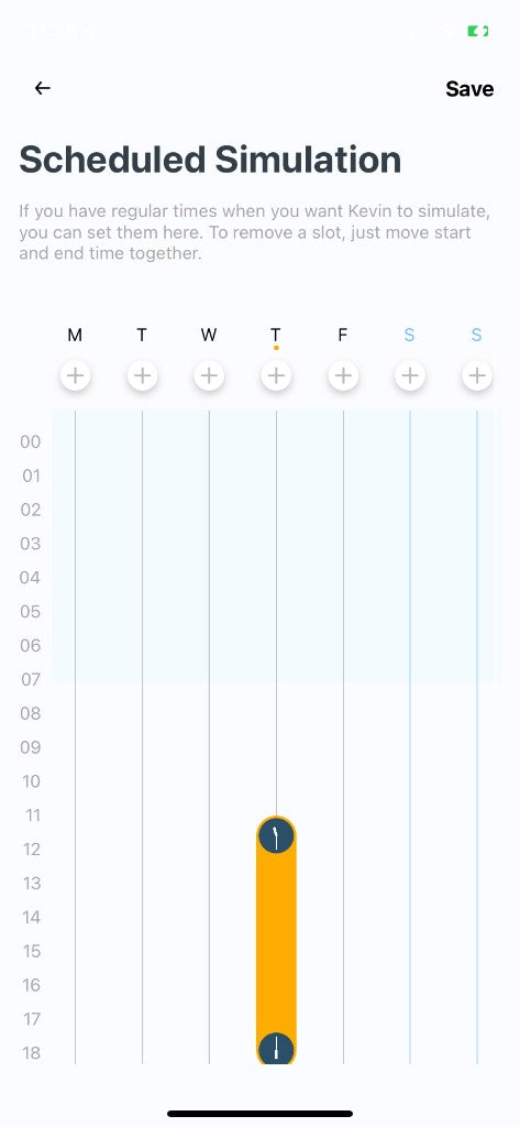 Kevin app weekly schedule grid